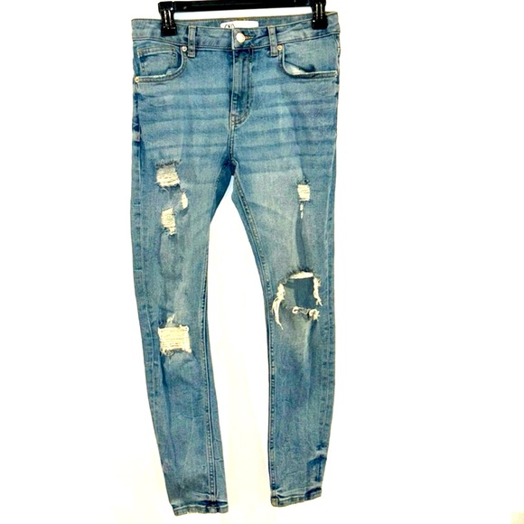 Y2K ZARA Distressed Size 30 Distressed Destroyed Slim Jeans - Picture 1 of 7